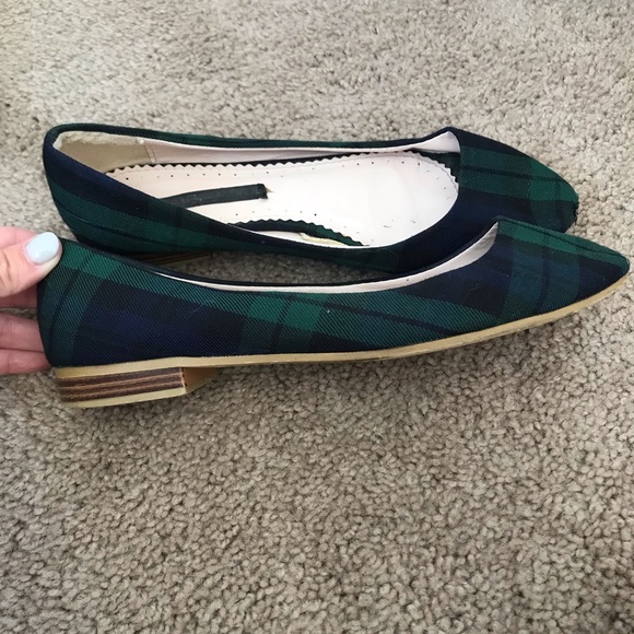 Navy and Green Plaid Ballet Flats - Picture 1 of 6